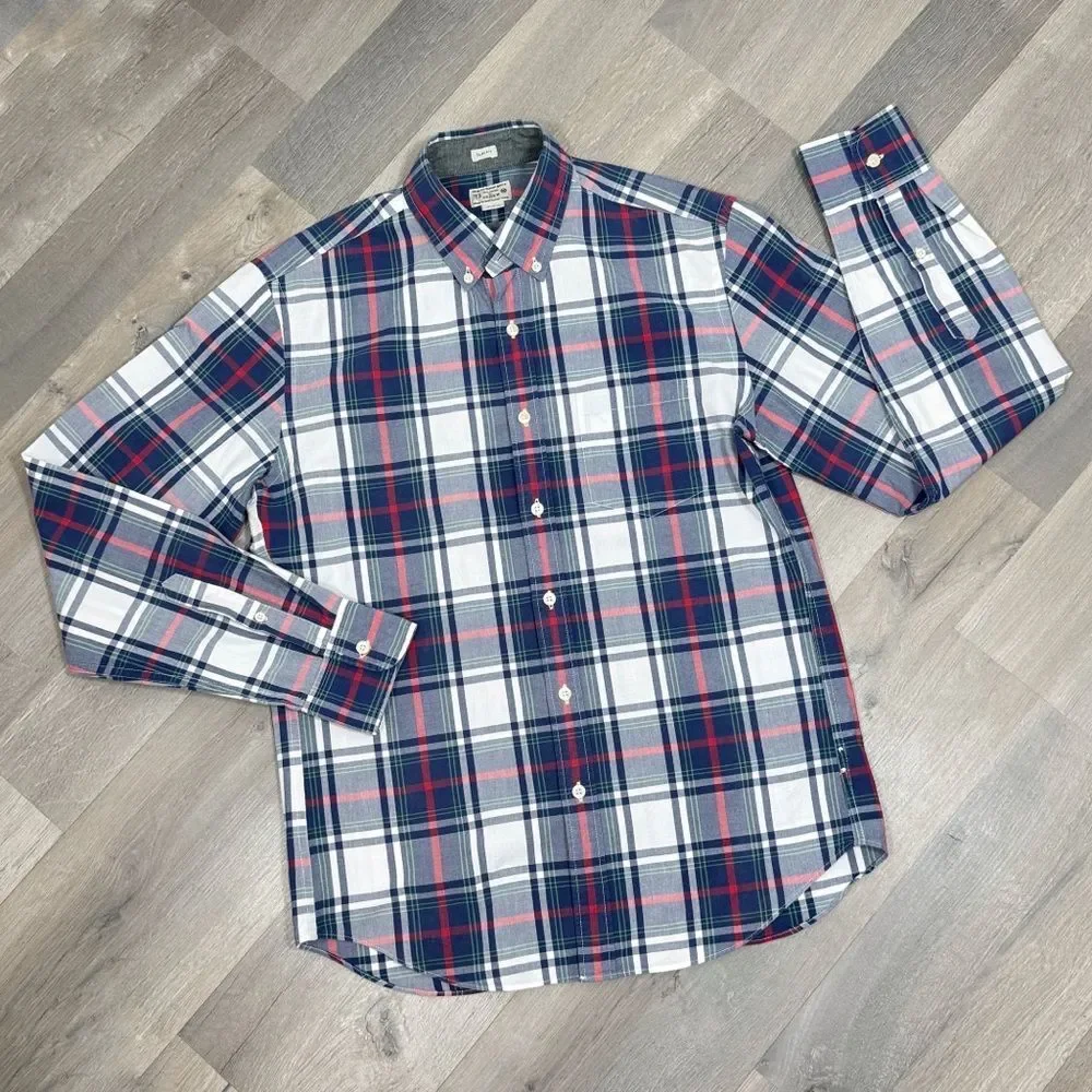 J. Crew Plaid Slim Fit Long Sleeve Button Down Shirt Blue Red Medium Preppy‎